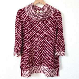 Anthropologie Moth Alpaca Cowl Turtleneck Sweater Maroon Geometric Print